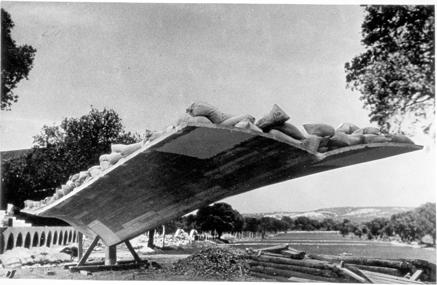 Unknown author - Load testing of Torroja’s reinforced concrete shell structure, Hipodromo de la Zarzuela, Madrid