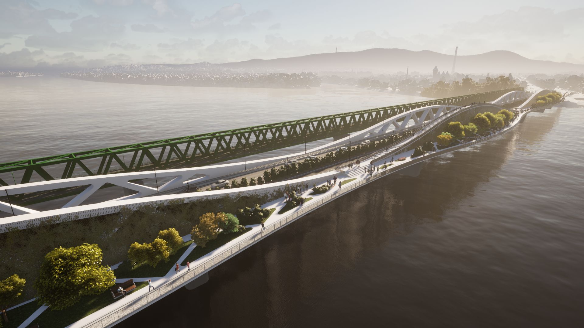 Visualization - Chameleon Bridge, Budapest - 2x1 lane configuration