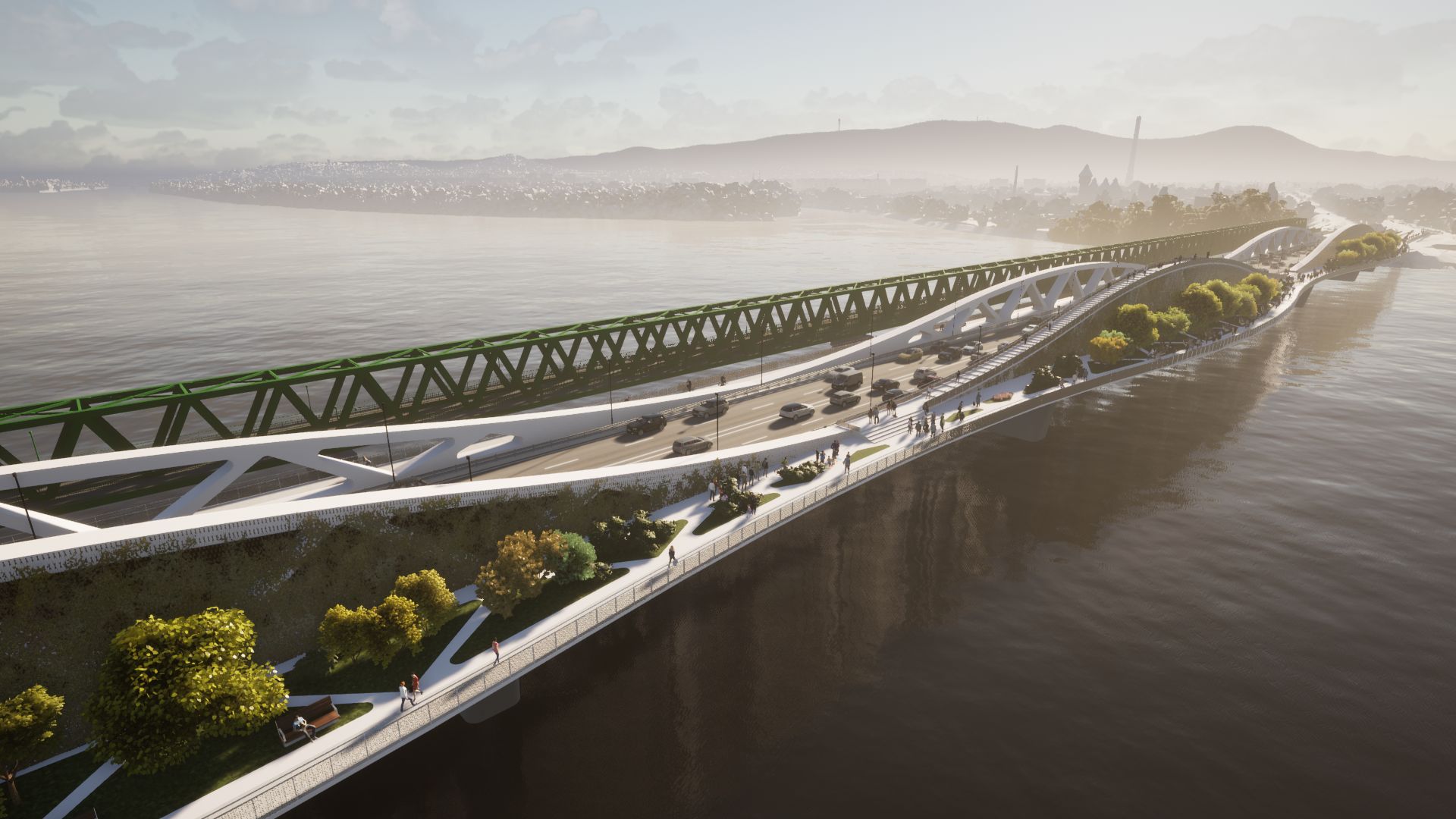 Visualization - Chameleon Bridge, Budapest - 2x2 lane configuration