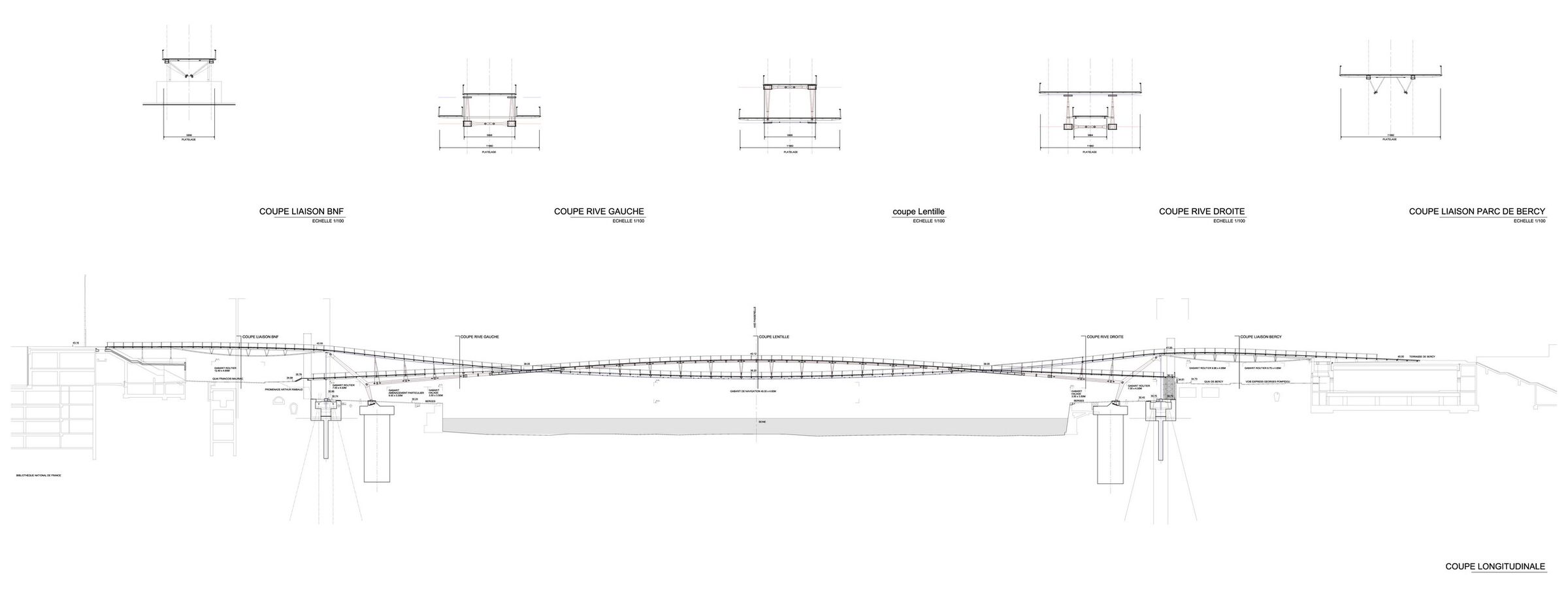 Layout of the bridge - Passerelle Simone de Beauvoir, Paris
