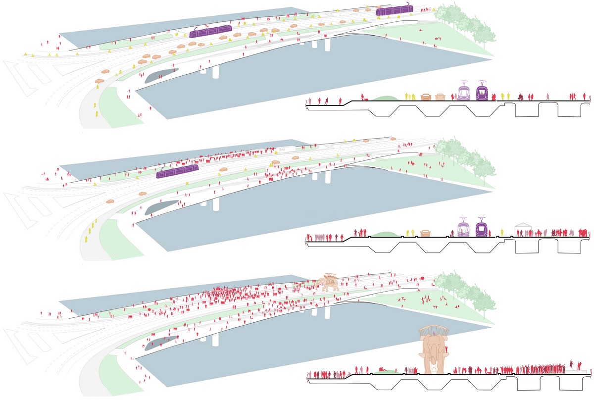 Schematic drawing of the bridge - Pont Anne de Bretagne, Nantes - Feichtinger Architects